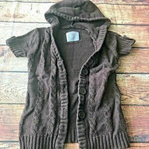 Justice Girls Cardigan Sweater Button Front Hooded Brown Wool Blend Sz 8